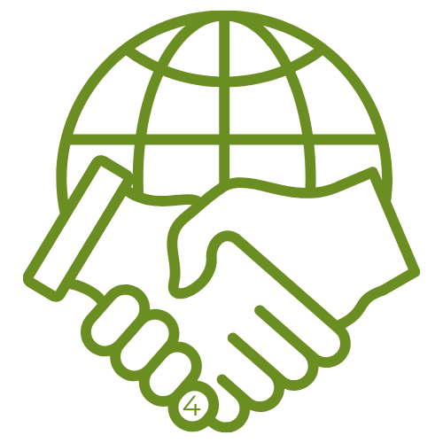 Handshake over a globe symbolizing partnership